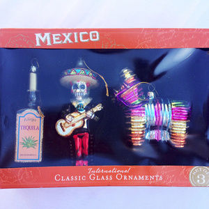 Día de los Muertos Glass Ornament Trio